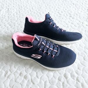 Skechers Summits Cool Classic sneakers slip on running navy tennis shoe pink 8